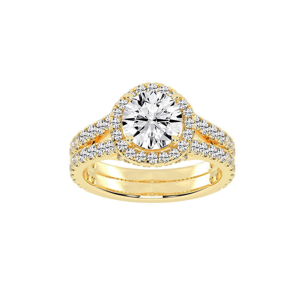 Haloviera split shank round cut halo lab diamond ring