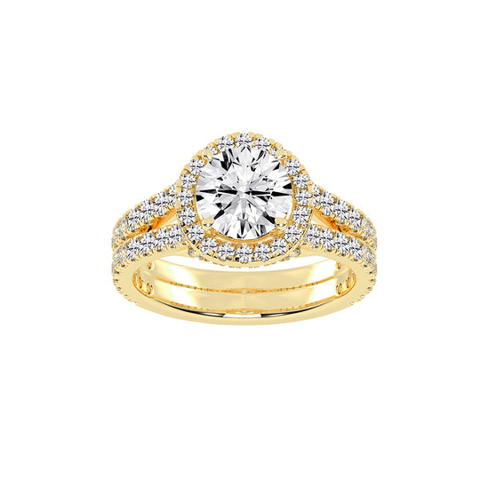 Haloviera split shank round cut halo lab diamond ring