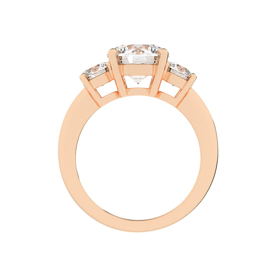 Triamore classic round cut three stone lab diamond ring
