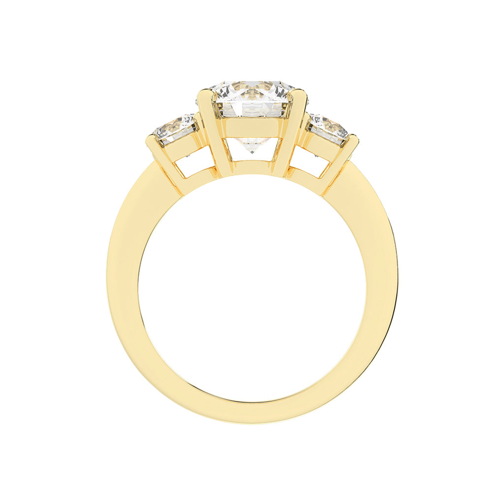 Triamore classic round cut three stone lab diamond ring