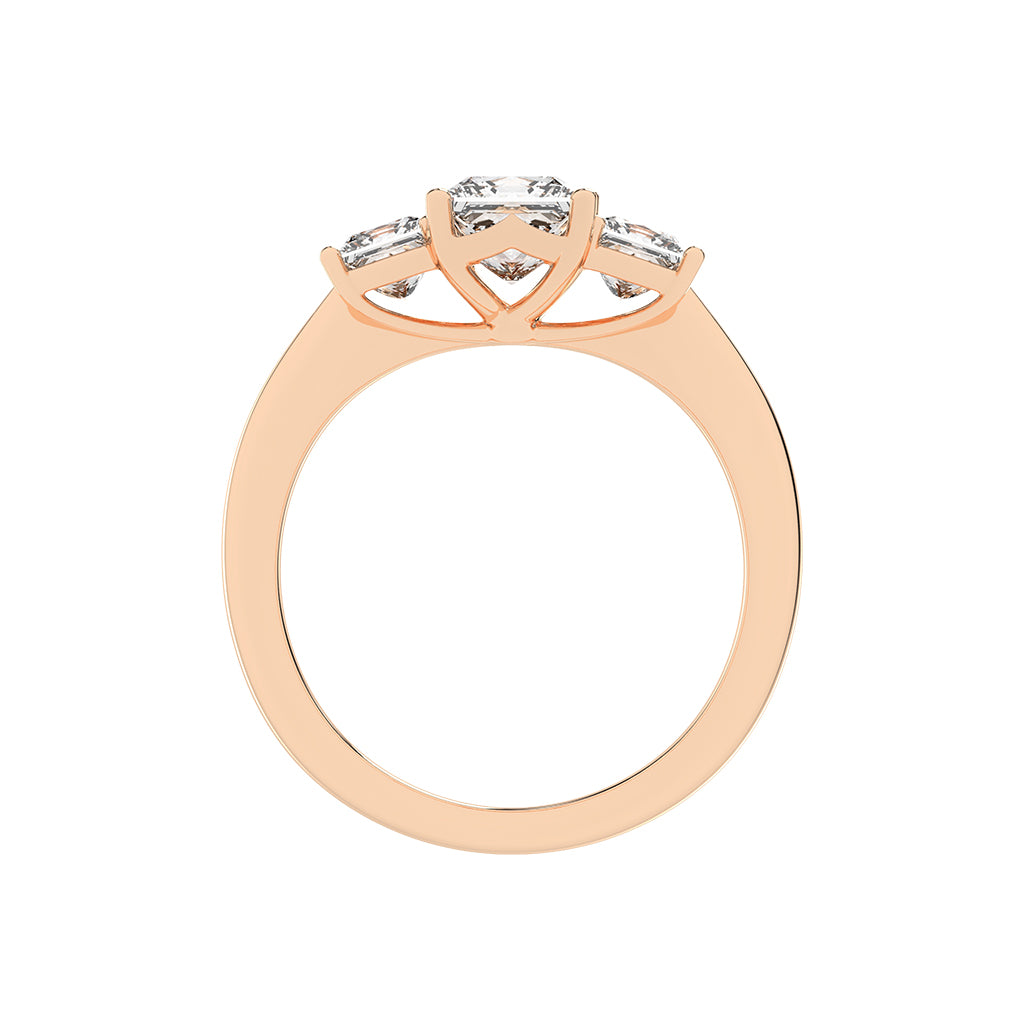Triolette  four prong princess cut three stone lab diamond ring