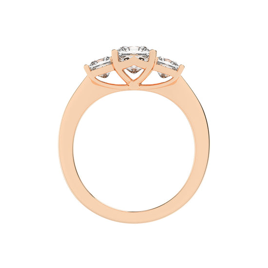 Triolette  four prong princess cut three stone lab diamond ring