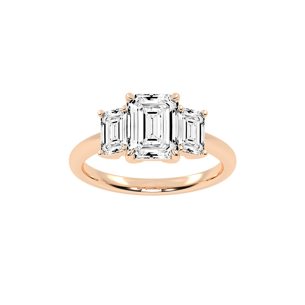 Triemara emerald cut three stone lab diamond ring