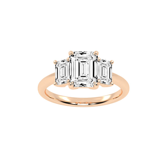 Triemara emerald cut three stone lab diamond ring