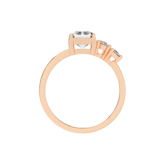Triadaura emerald cut three stone lab diamond ring
