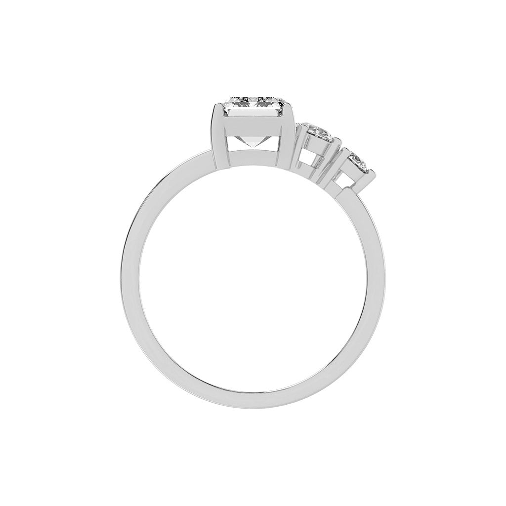 Triadaura emerald cut three stone lab diamond ring