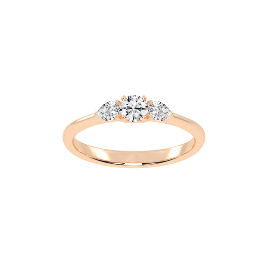 Trisaria pear shaped three stone lab diamond ring