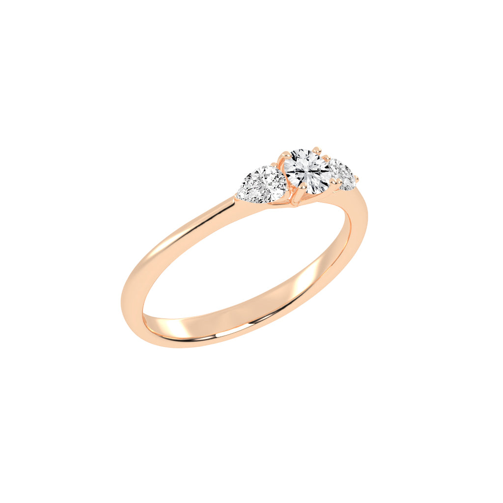 Trisaria pear shaped three stone lab diamond ring