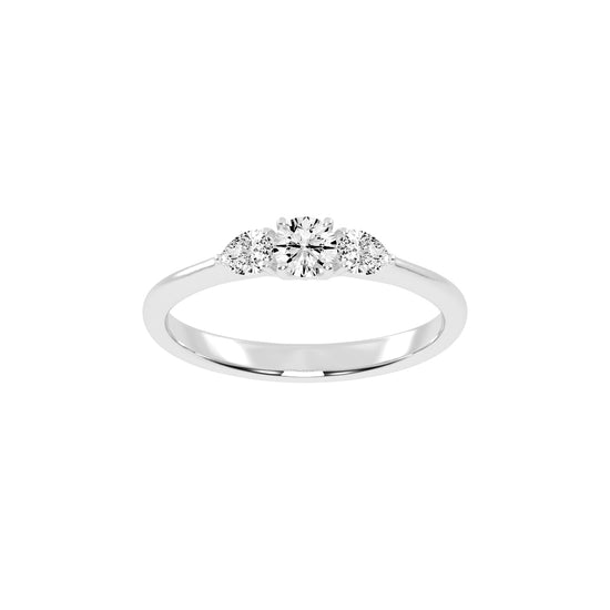 Trisaria pear shaped three stone lab diamond ring