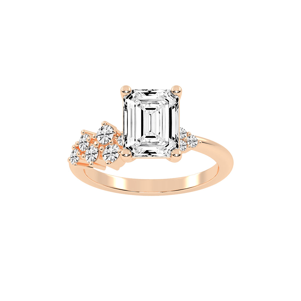 Sidara Emerald Round Cut Side Stone Lab Diamond Ring