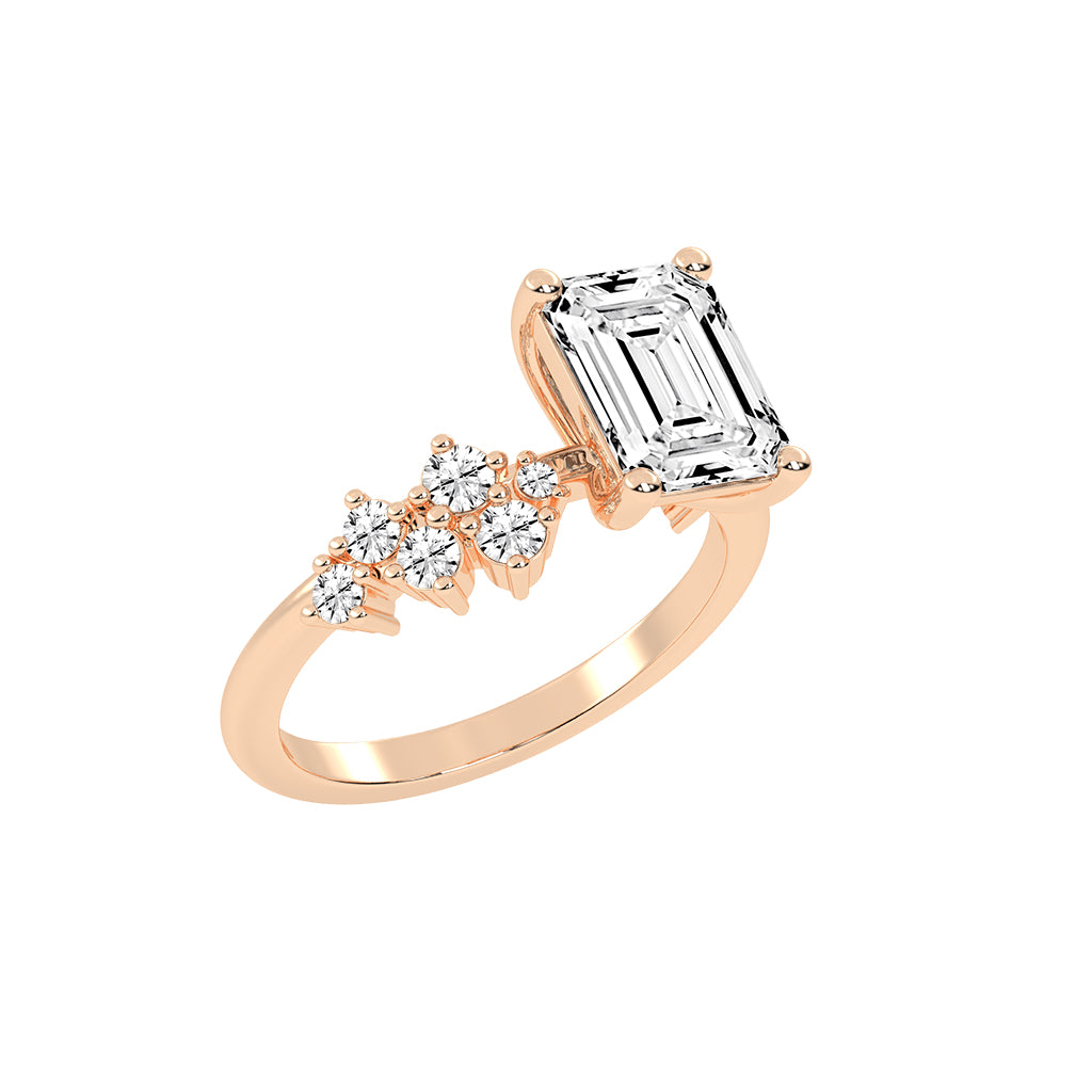 Sidara Emerald Round Cut Side Stone Lab Diamond Ring