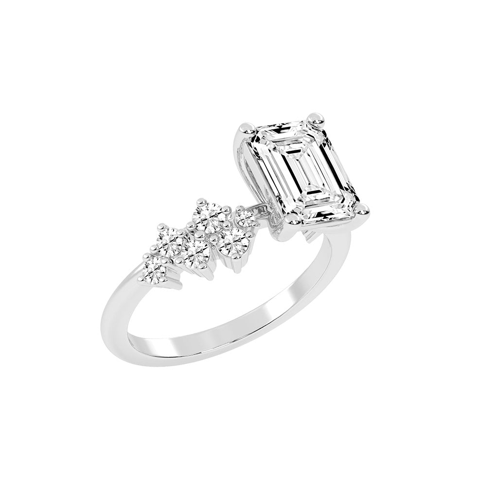 Sidara Emerald Round Cut Side Stone Lab Diamond Ring