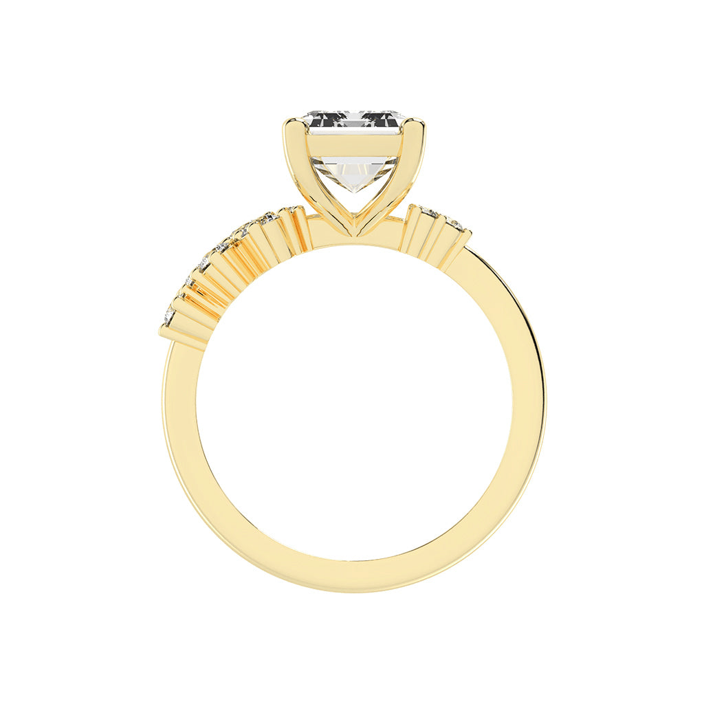 Sidara Emerald Round Cut Side Stone Lab Diamond Ring