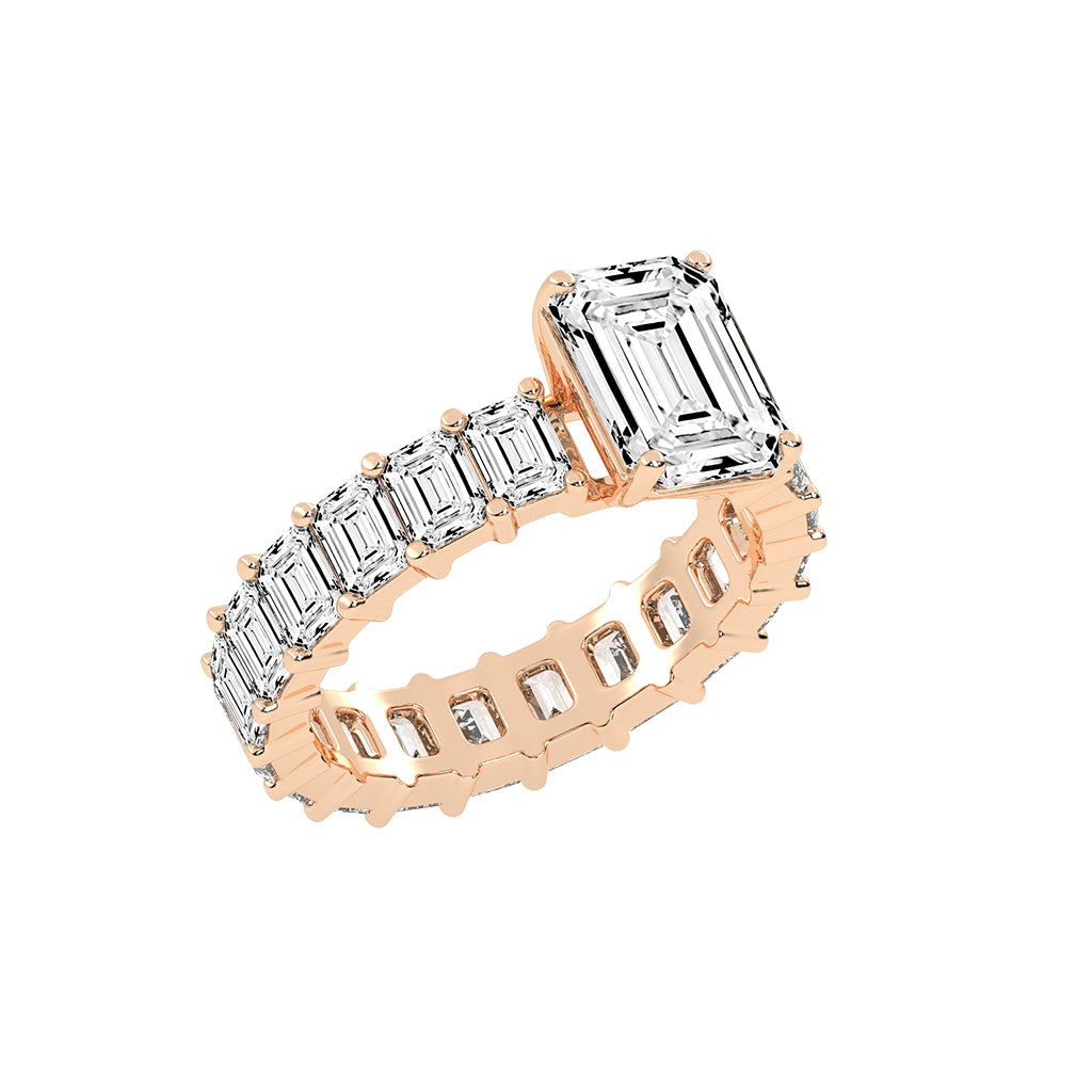 Lustona Emerald Cut Side Stone Lab Diamond Ring