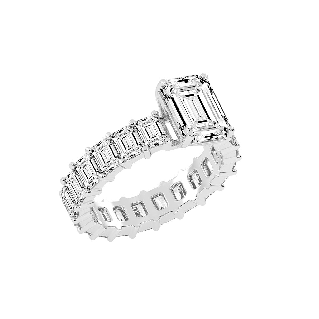Lustona Emerald Cut Side Stone Lab Diamond Ring