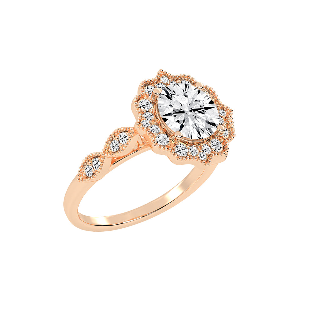 Halinara Sunburst Round Cut Halo Lab Diamond Ring