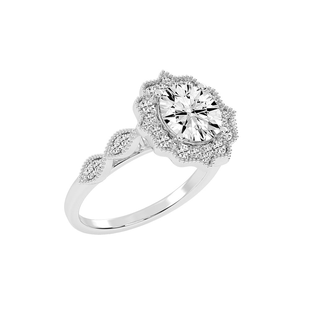 Halinara Sunburst Round Cut Halo Lab Diamond Ring