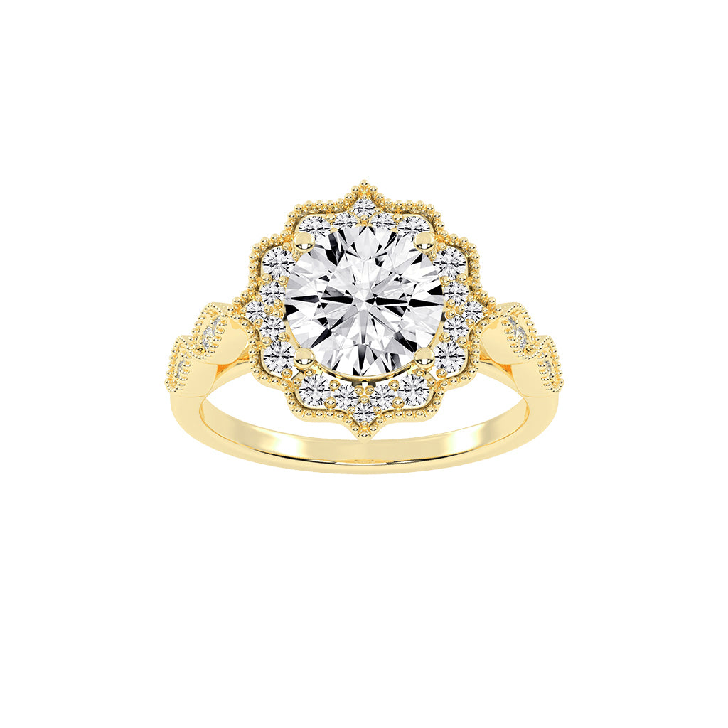 Halinara Sunburst Round Cut Halo Lab Diamond Ring