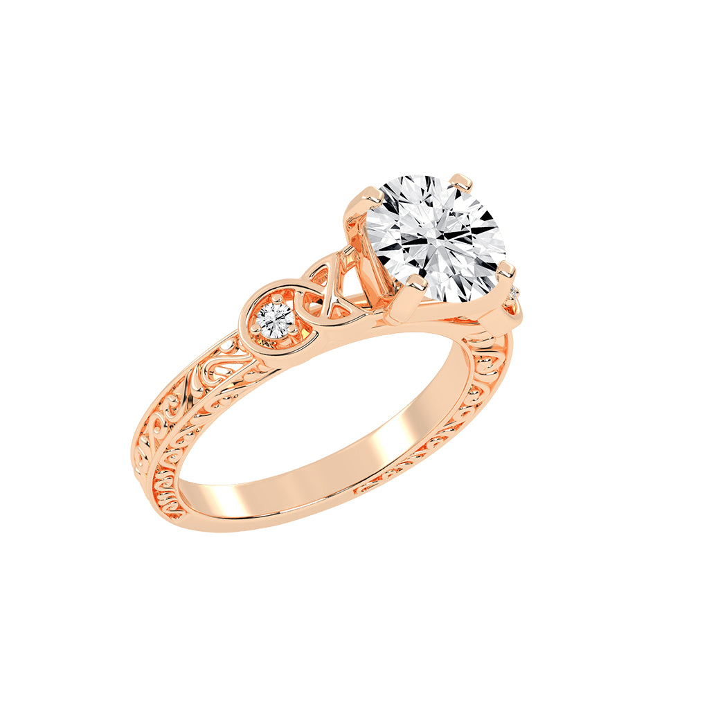 Diaraine Four Tab Round Cut Classic Lab Diamond Ring
