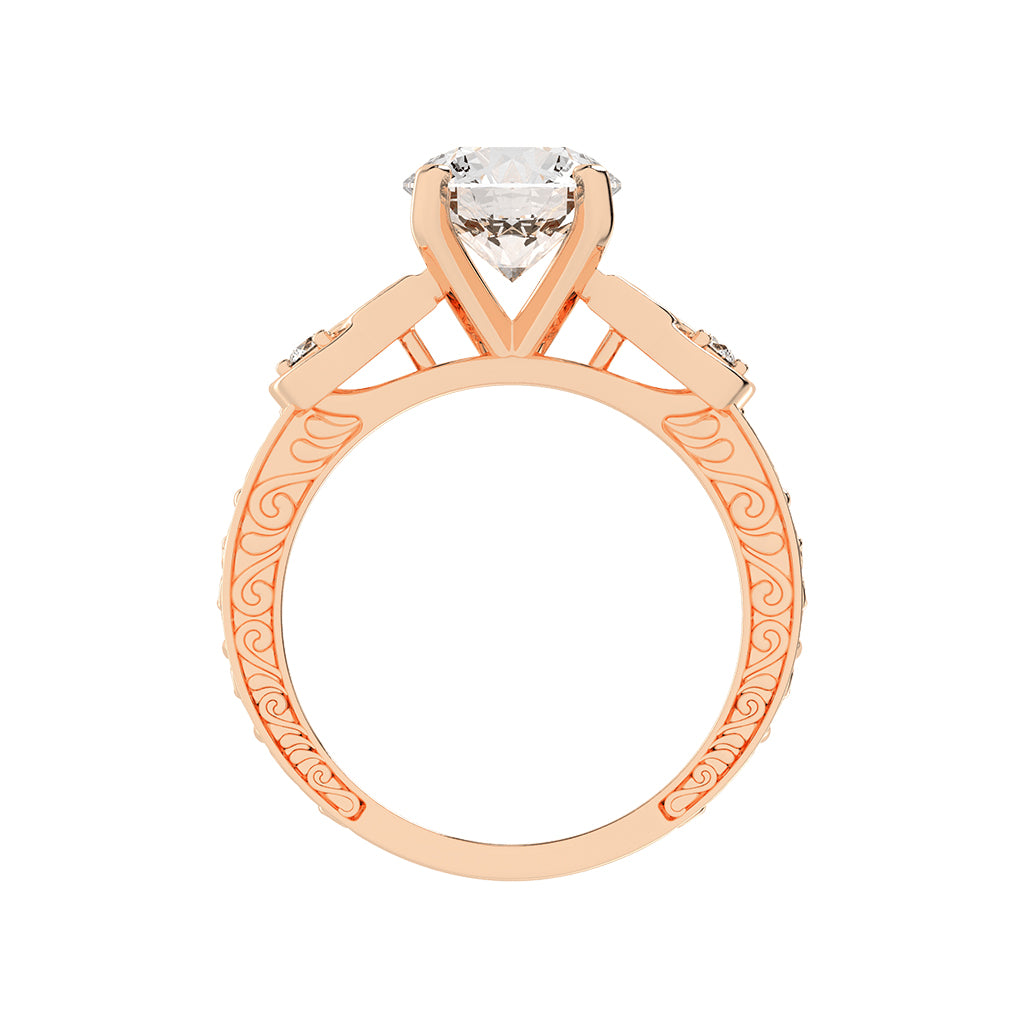 Diaraine Four Tab Round Cut Classic Lab Diamond Ring