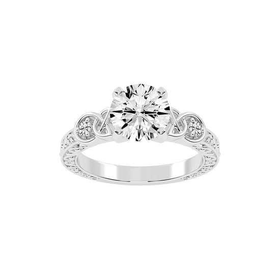 Diaraine Four Tab Round Cut Classic Lab Diamond Ring