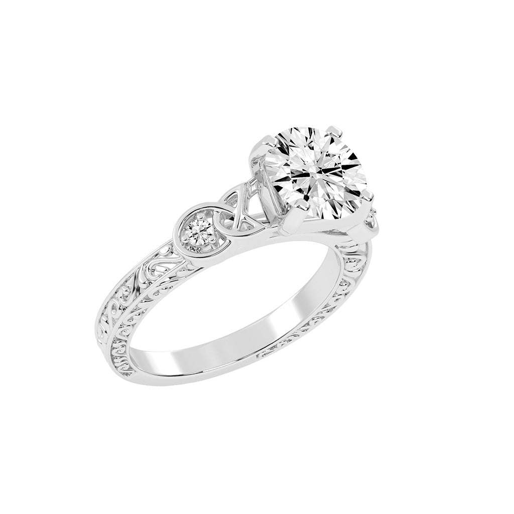 Diaraine Four Tab Round Cut Classic Lab Diamond Ring