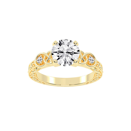 Diaraine Four Tab Round Cut Classic Lab Diamond Ring