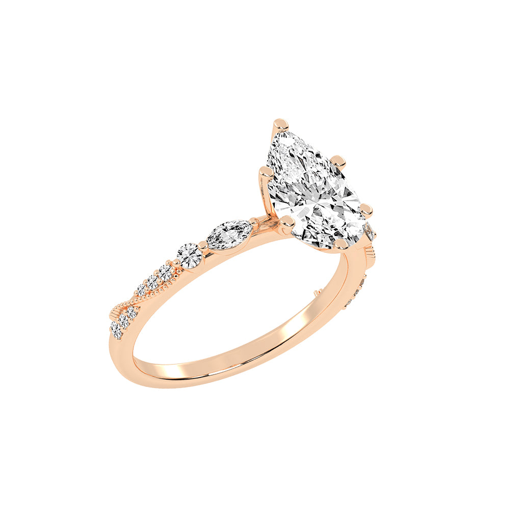 Solisara Vintage Style Pear Cut Side Stone Lab Diamond Ring