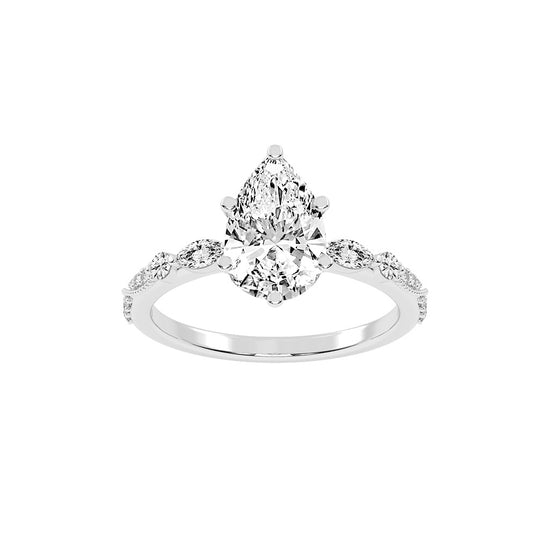 Solisara Vintage Style Pear Cut Side Stone Lab Diamond Ring