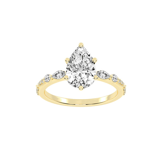 Solisara Vintage Style Pear Cut Side Stone Lab Diamond Ring