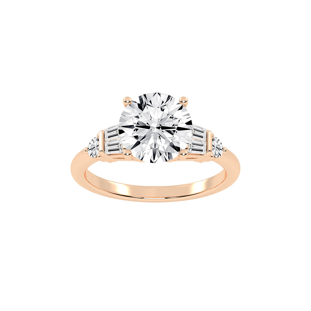 Bravalia Tapered Baguette Round Cut Side Stone Lab Diamond Ring