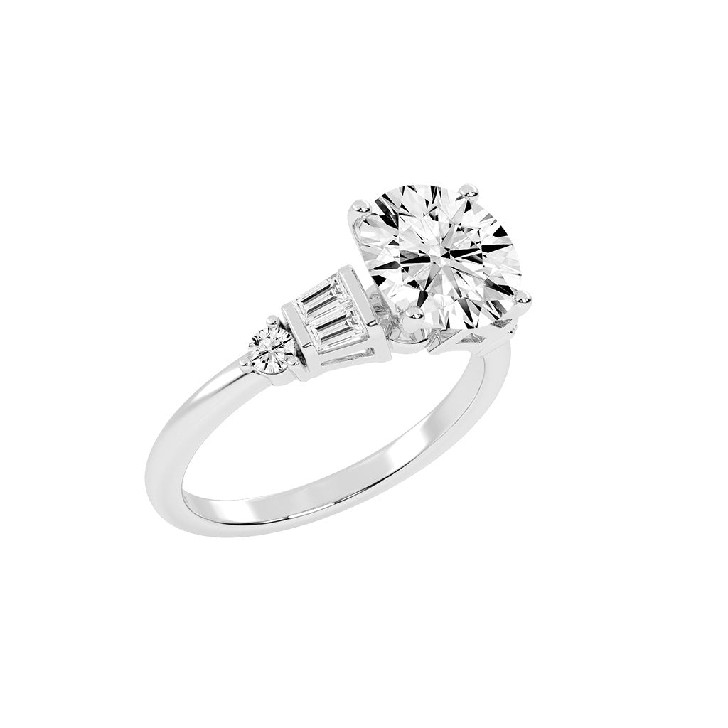 Bravalia Tapered Baguette Round Cut Side Stone Lab Diamond Ring