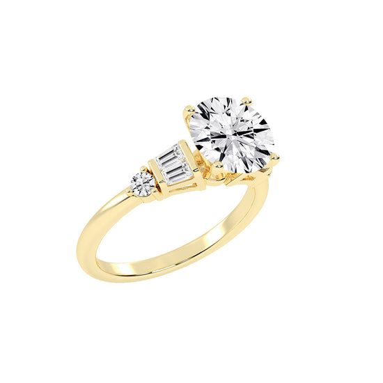 Bravalia Tapered Baguette Round Cut Side Stone Lab Diamond Ring