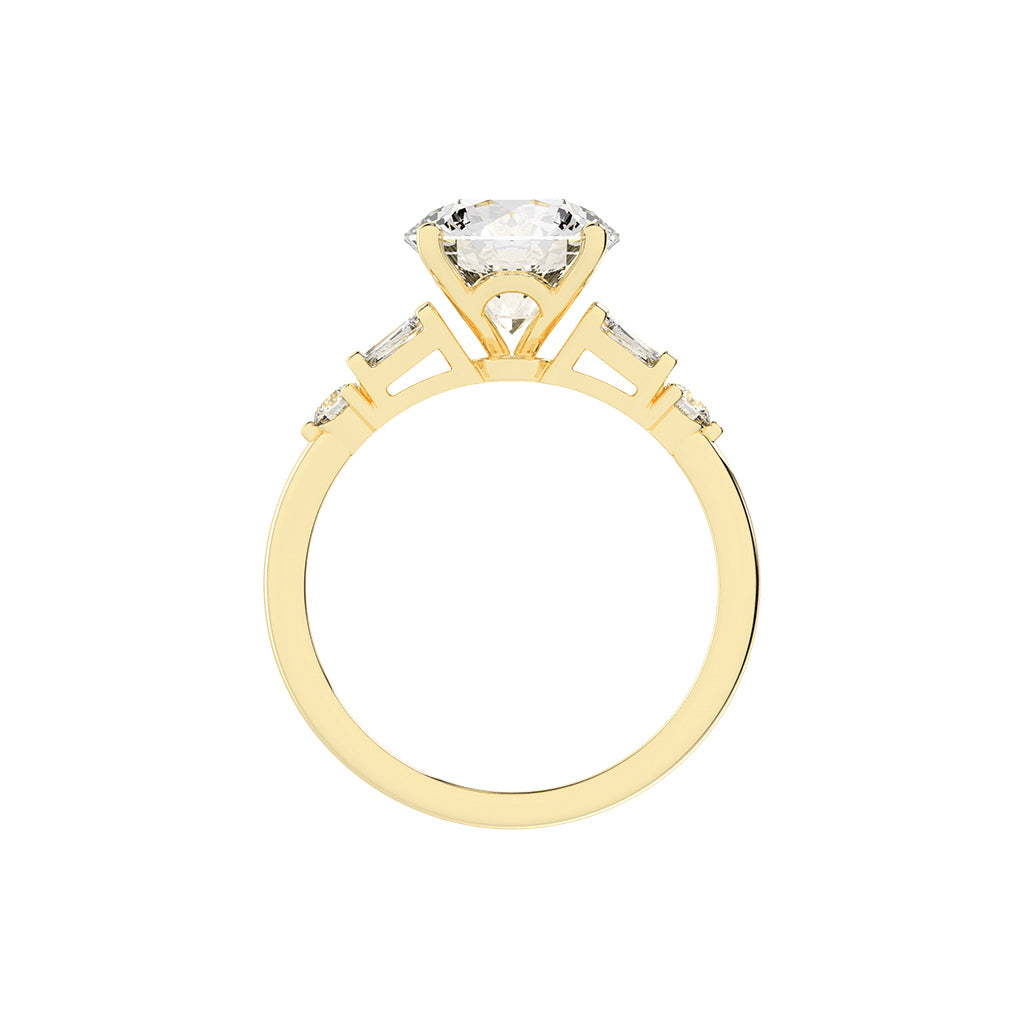 Bravalia Tapered Baguette Round Cut Side Stone Lab Diamond Ring