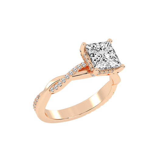 Gloriane  Twist Princess Cut Side Stone Lab Diamond Ring