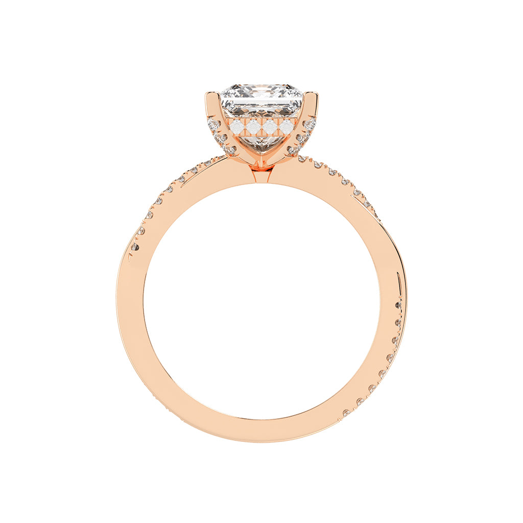 Gloriane  Twist Princess Cut Side Stone Lab Diamond Ring