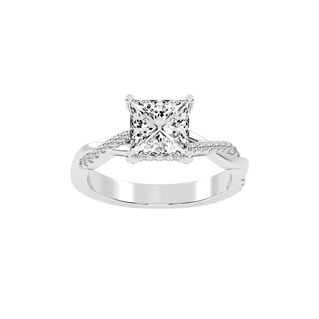 Gloriane  Twist Princess Cut Side Stone Lab Diamond Ring