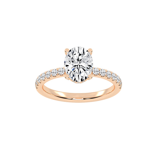 Glimare Oval Cut Side Stone Lab Diamond Ring