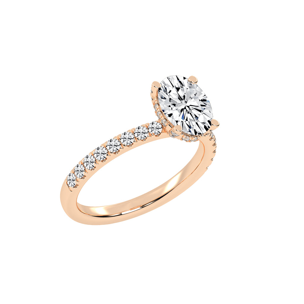 Glimare Oval Cut Side Stone Lab Diamond Ring