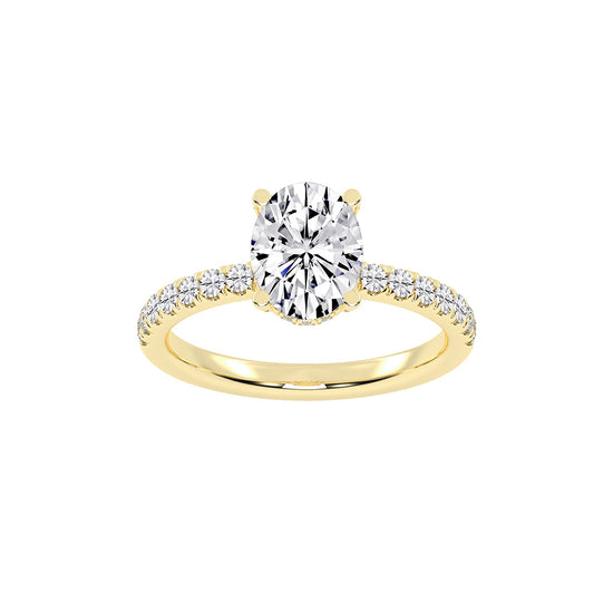 Glimare Oval Cut Side Stone Lab Diamond Ring