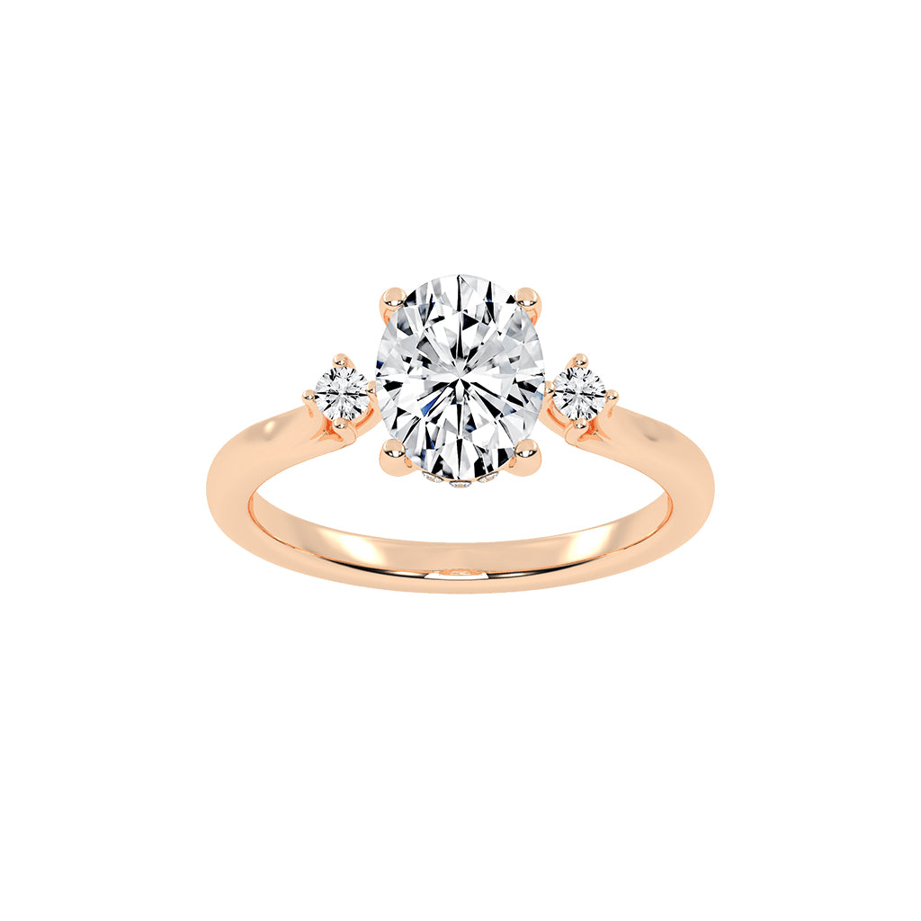 Trinara Four Prong Oval Cut Three Stone Lab Diamond Ring