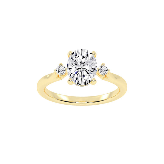 Trinara Four Prong Oval Cut Three Stone Lab Diamond Ring