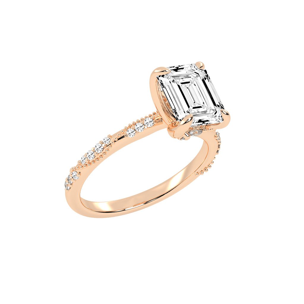 Siderelle Emerald Cut Side Stone Lab Diamond Ring