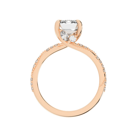 Siderelle Emerald Cut Side Stone Lab Diamond Ring