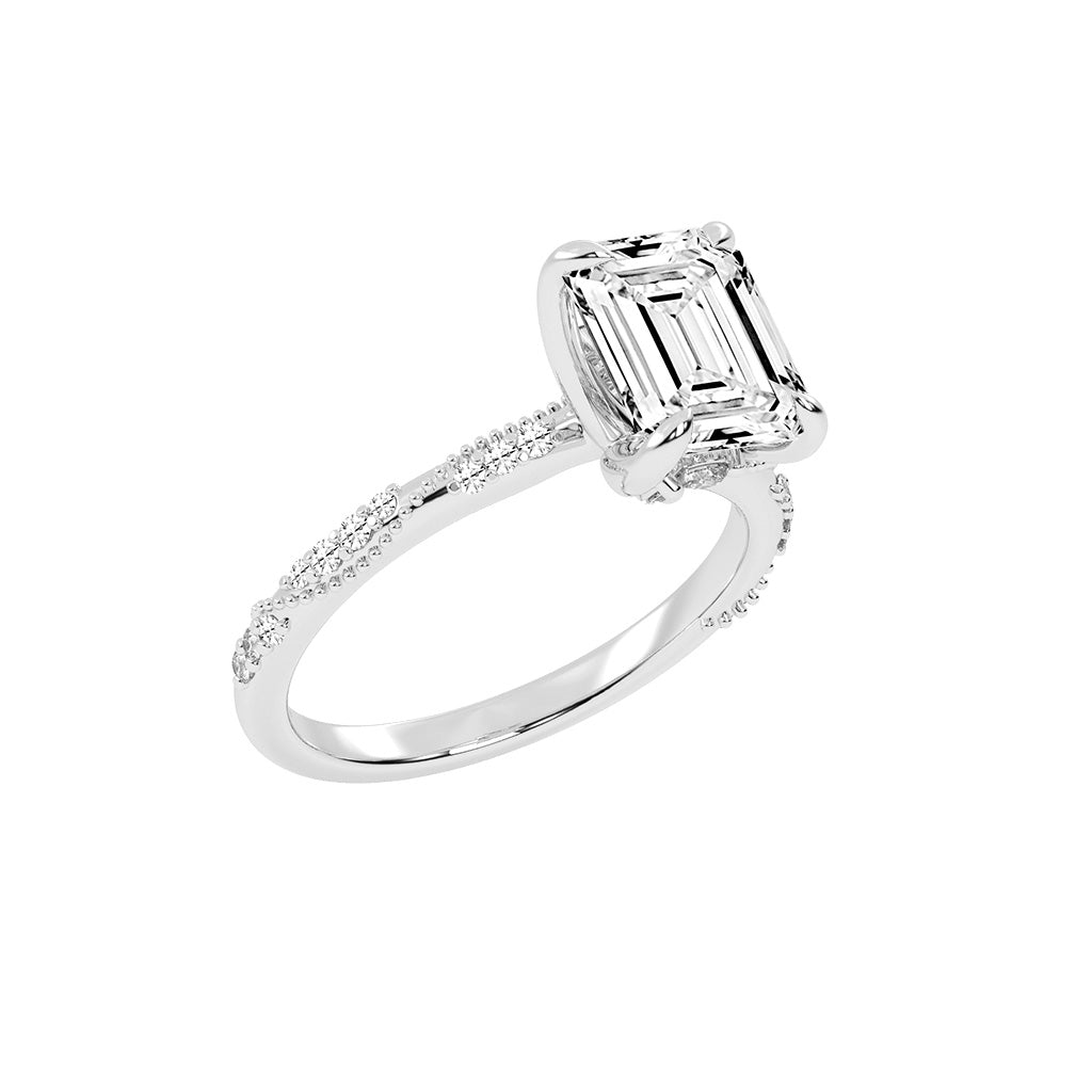Siderelle Emerald Cut Side Stone Lab Diamond Ring