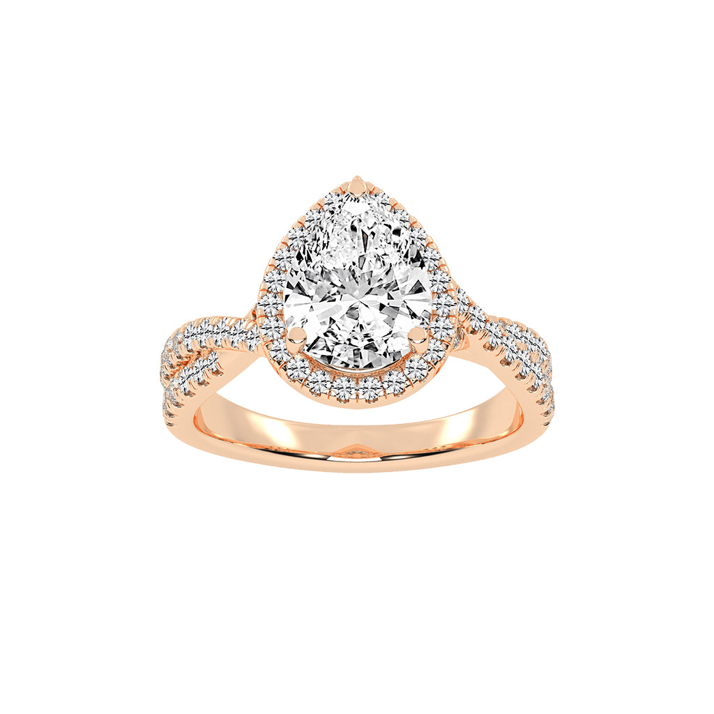 Haliovante Split Shank Pear Cut Halo Lab Diamond Ring