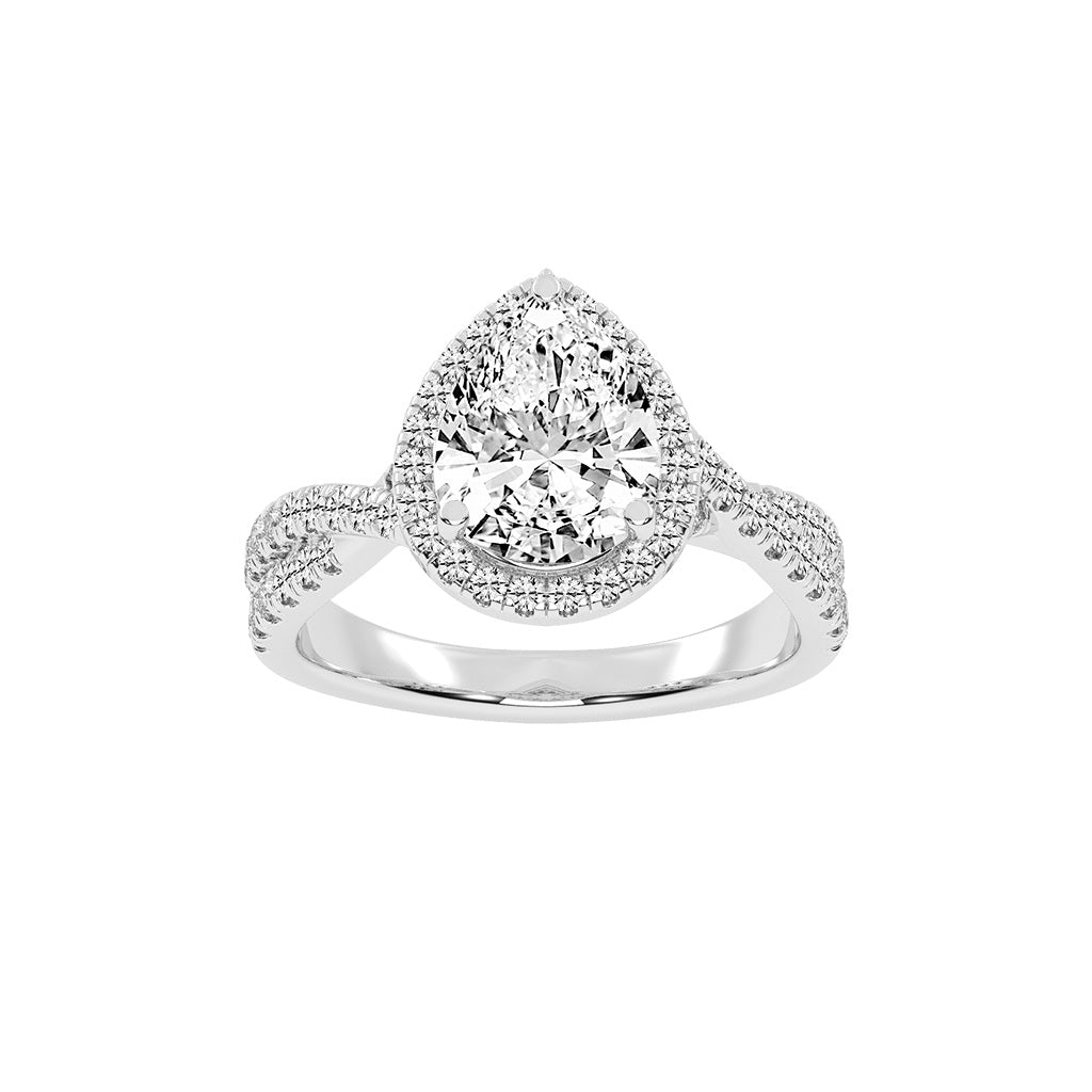 Haliovante Split Shank Pear Cut Halo Lab Diamond Ring