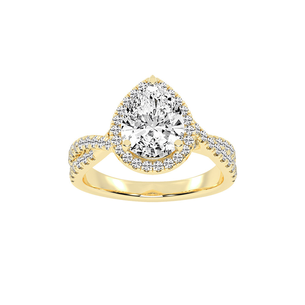 Haliovante Split Shank Pear Cut Halo Lab Diamond Ring