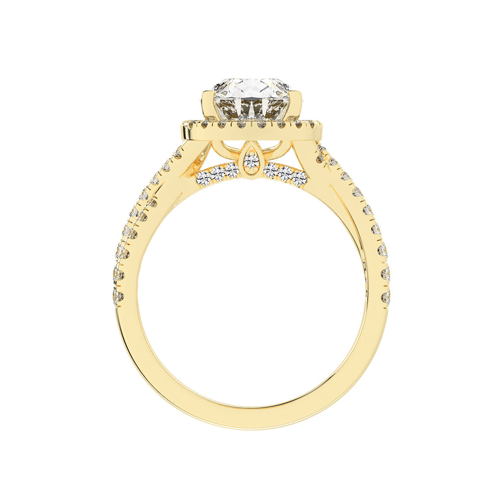 Haliovante Split Shank Pear Cut Halo Lab Diamond Ring