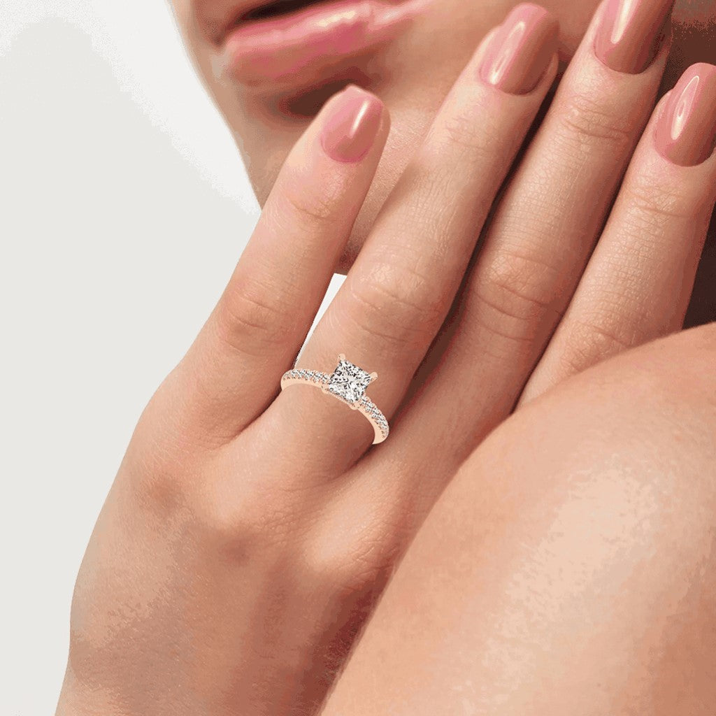 Sidora  Princess Cut Side Stone Lab Diamond Ring